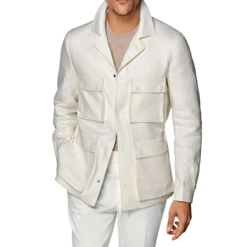 Men's Casual Cotton Linen Lapel Single-breasted Slim Fit Safari Jacket 24140532M sold by Manly