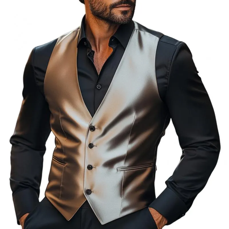 Men's Vintage Satin V-neck Single-breasted Suit Vest 31210066M sold by Manly