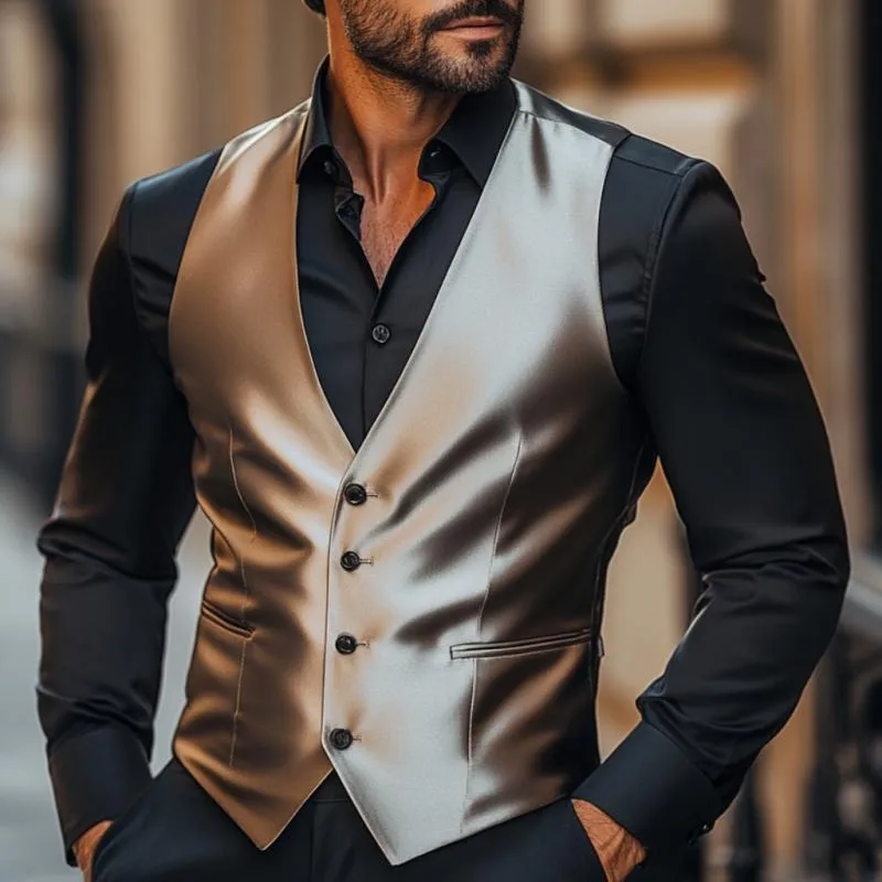 Men's Vintage Satin V-neck Single-breasted Suit Vest 31210066M sold by Manly product image thumbnail 2