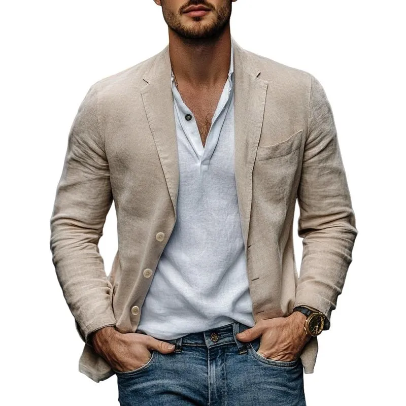 Men's Casual Cotton Linen Lapel Single-breasted Slim-fit Blazer 91277230M sold by Manly