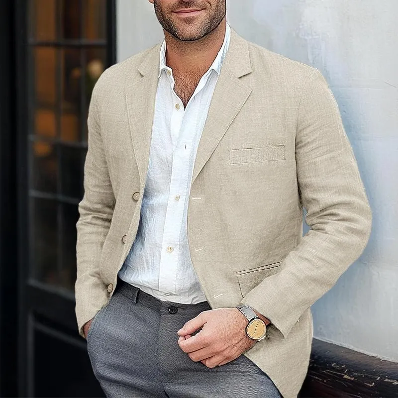 Men's Casual Cotton Linen Lapel Single-breasted Slim-fit Blazer 91277230M sold by Manly product image thumbnail 3