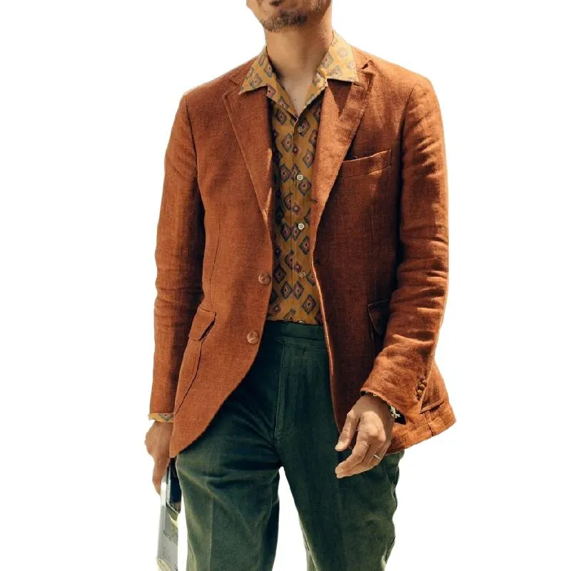 Men's Casual Cotton Linen Lapel Single-breasted Slim-fit Blazer 57840835M sold by Manly