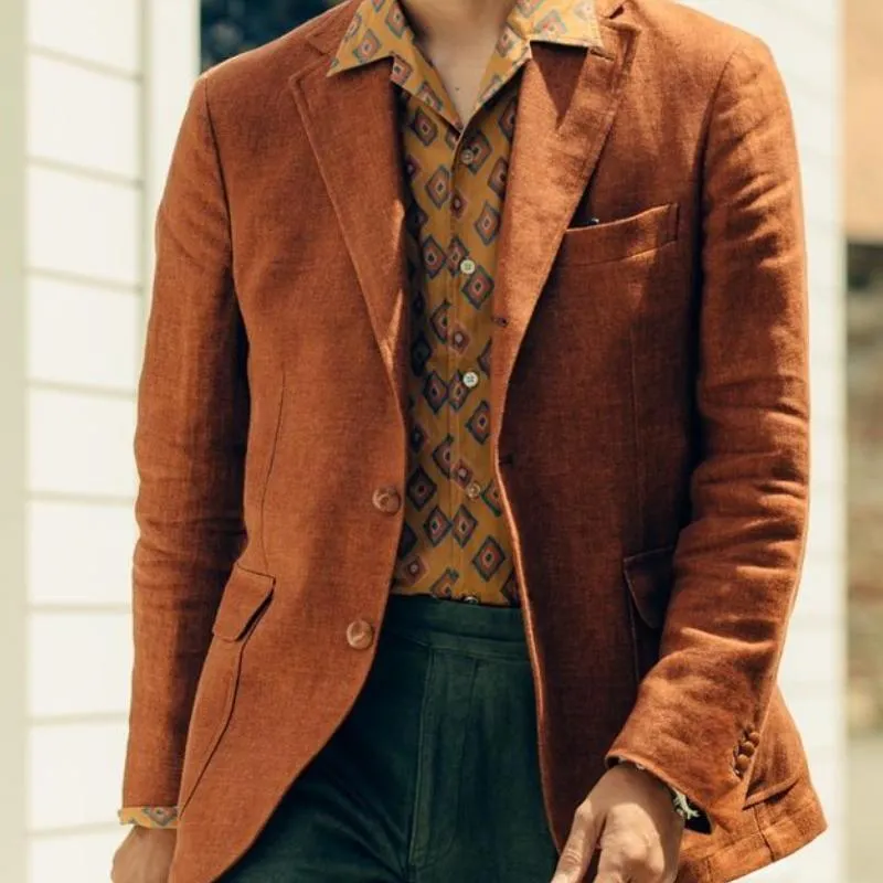 Men's Casual Cotton Linen Lapel Single-breasted Slim-fit Blazer 57840835M sold by Manly product image thumbnail 3