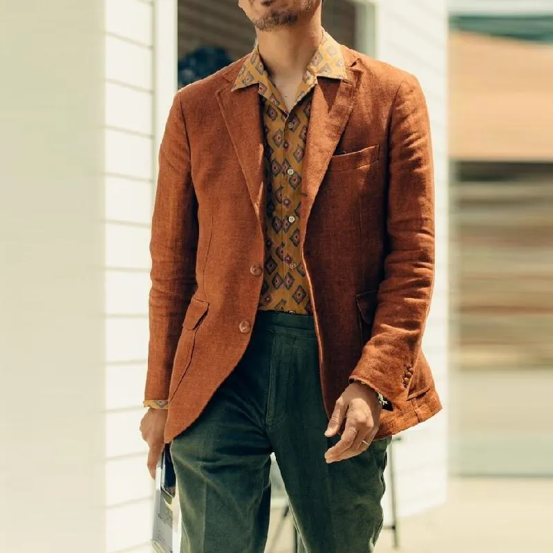 Men's Casual Cotton Linen Lapel Single-breasted Slim-fit Blazer 57840835M sold by Manly product image thumbnail 2