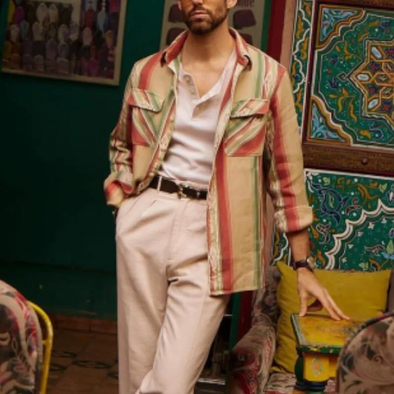 Men's Classic Trendy Denim Stripe Print Long Sleeve Shirt 53458776K sold by Manly product image thumbnail 3