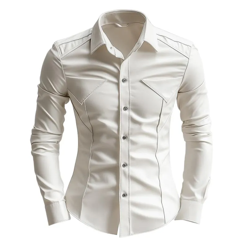 Men's Classic Edgy Slim Lapel Long Sleeve Leather Shirt 80889750F sold by Manly