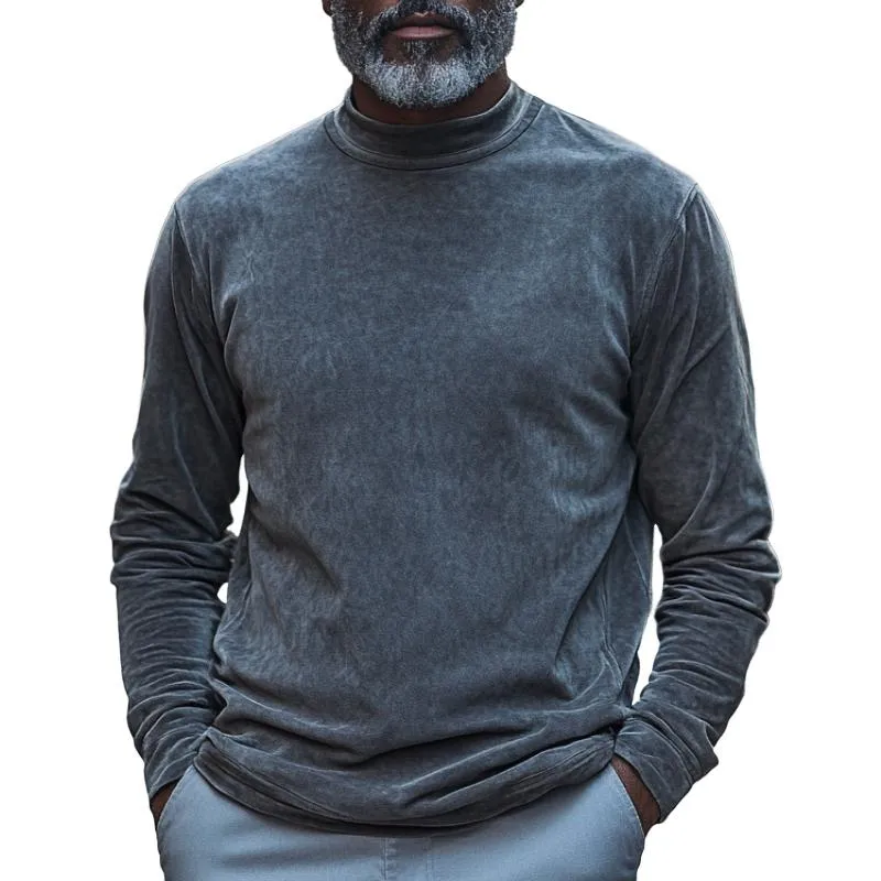 Men's Turtleneck Suede Long Sleeve T-Shirt 24602555F sold by Manly