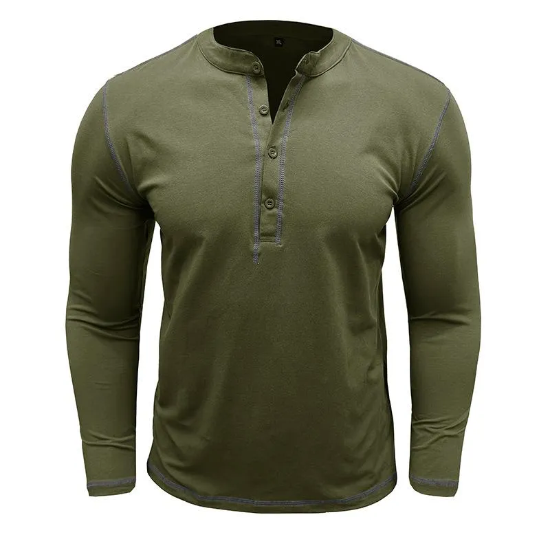 Men's Solid Color Henley Collar Long Sleeve T-shirt 98124567Z sold by Manly product image thumbnail 2
