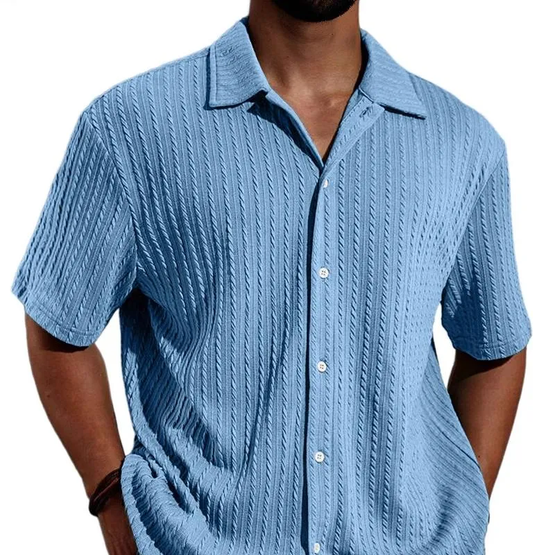 Men's Solid Color Textured Lapel Short Sleeve Loose Shirt 83374169Z sold by Manly product image thumbnail 2