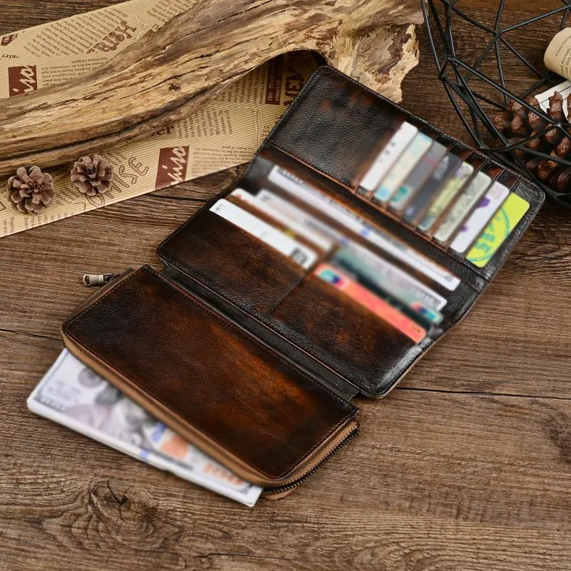 Men's Genuine Leather Vintage Distressed Multi-card Slot Long Wallet 92539196U sold by Manly product image thumbnail 5