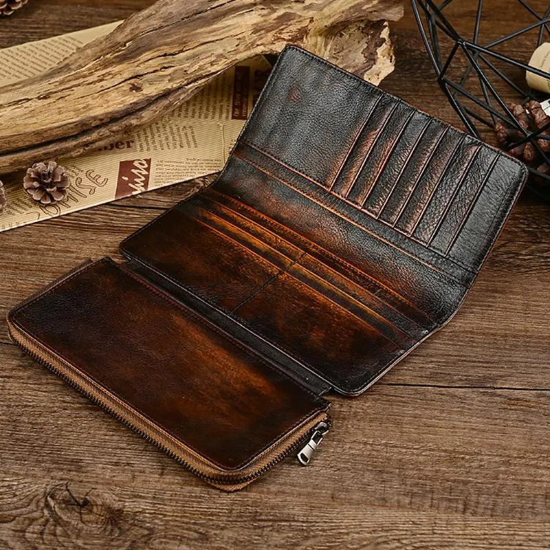 Men's Genuine Leather Vintage Distressed Multi-card Slot Long Wallet 92539196U sold by Manly product image thumbnail 2