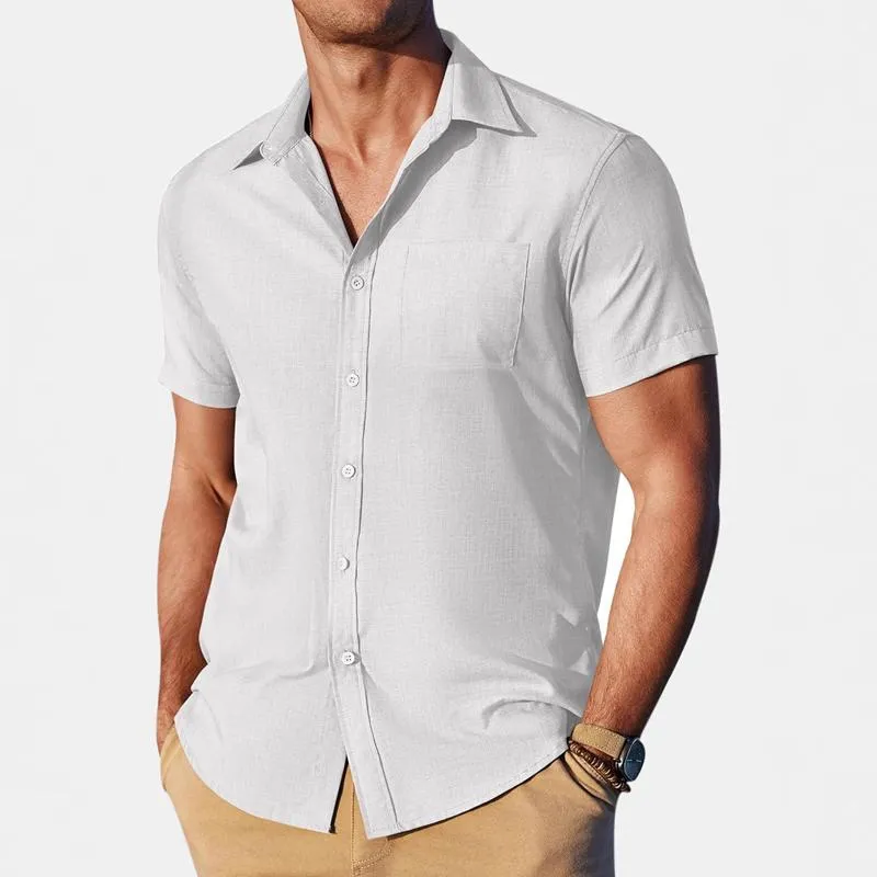 Men's Solid Color Lapel Chest Pocket Short Sleeve Shirt 27542660Z sold by Manly product image thumbnail 2