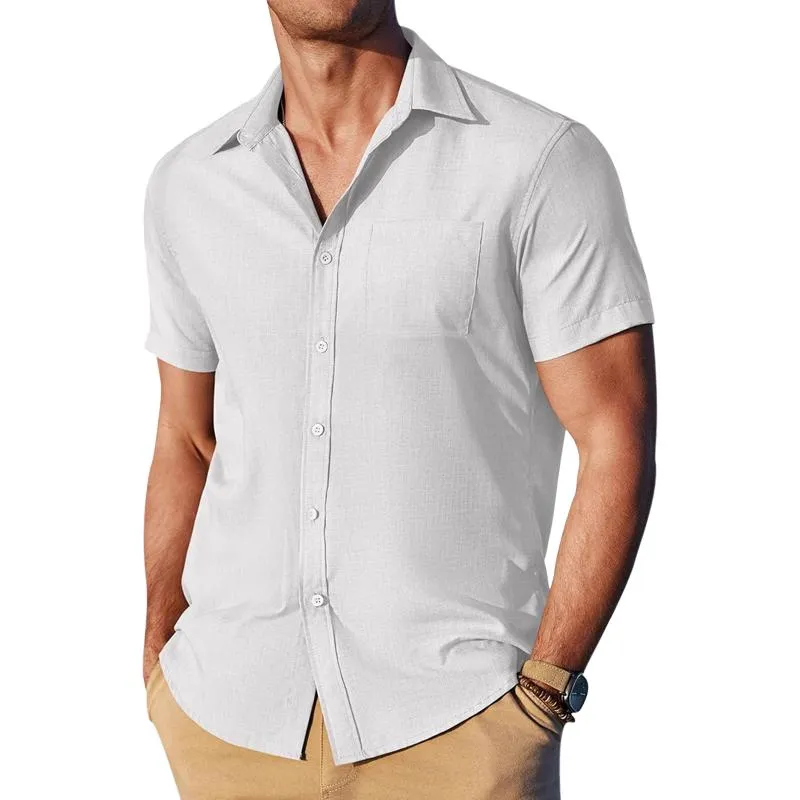 Men's Solid Color Lapel Chest Pocket Short Sleeve Shirt 27542660Z sold by Manly