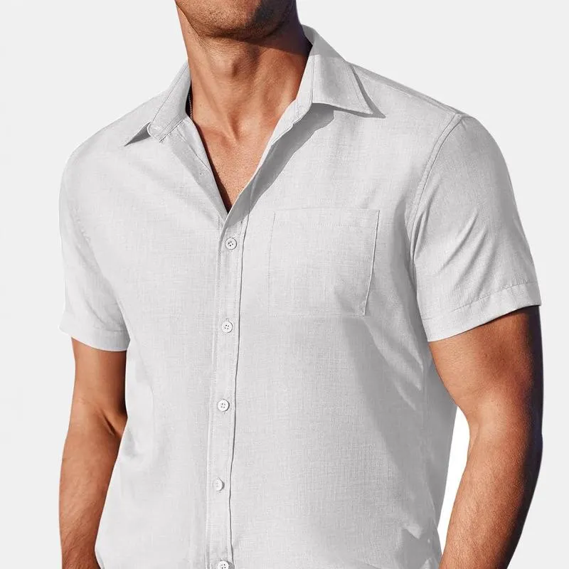 Men's Solid Color Lapel Chest Pocket Short Sleeve Shirt 27542660Z sold by Manly product image thumbnail 3