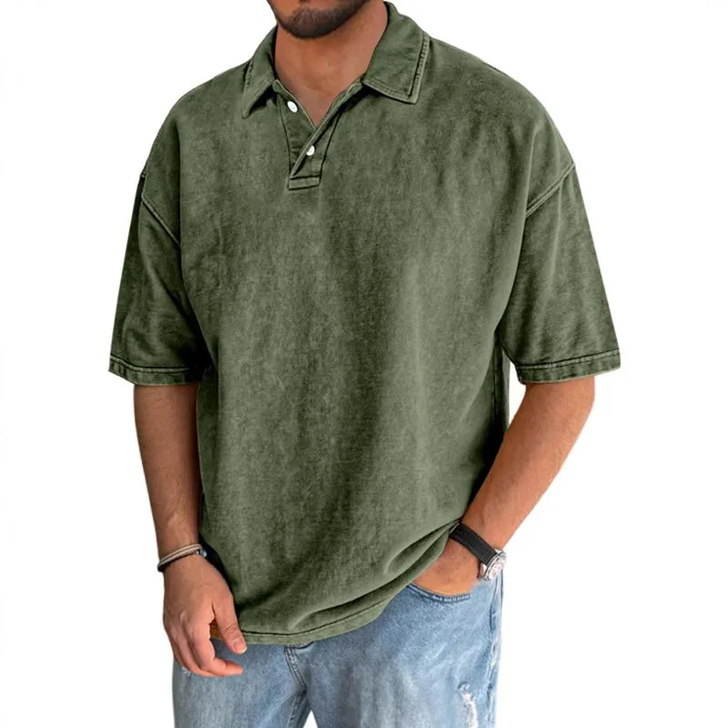 Men's Solid Color Lapel Short Sleeve Loose Polo Shirt 43528952Z sold by Manly