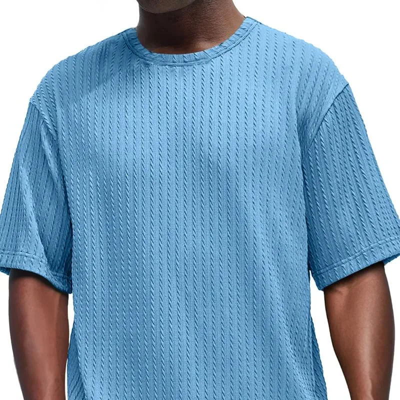 Men's Solid Color Textured Round Neck Short Sleeve Casual T-Shirt 74231586Z sold by Manly product image thumbnail 2
