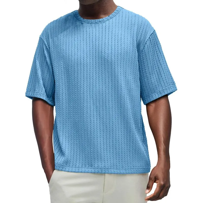 Men's Solid Color Textured Round Neck Short Sleeve Casual T-Shirt 74231586Z sold by Manly
