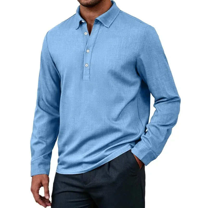 Men's Solid Color Cotton And Linen Lapel Long Sleeve Casual Shirt 78524030Z sold by Manly
