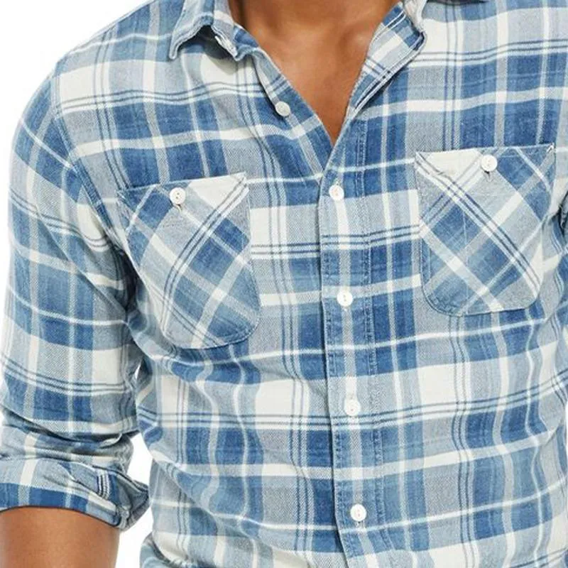 Men's Retro Light Blue Plaid Long Sleeve Shirt 13785620U sold by Manly product image thumbnail 3