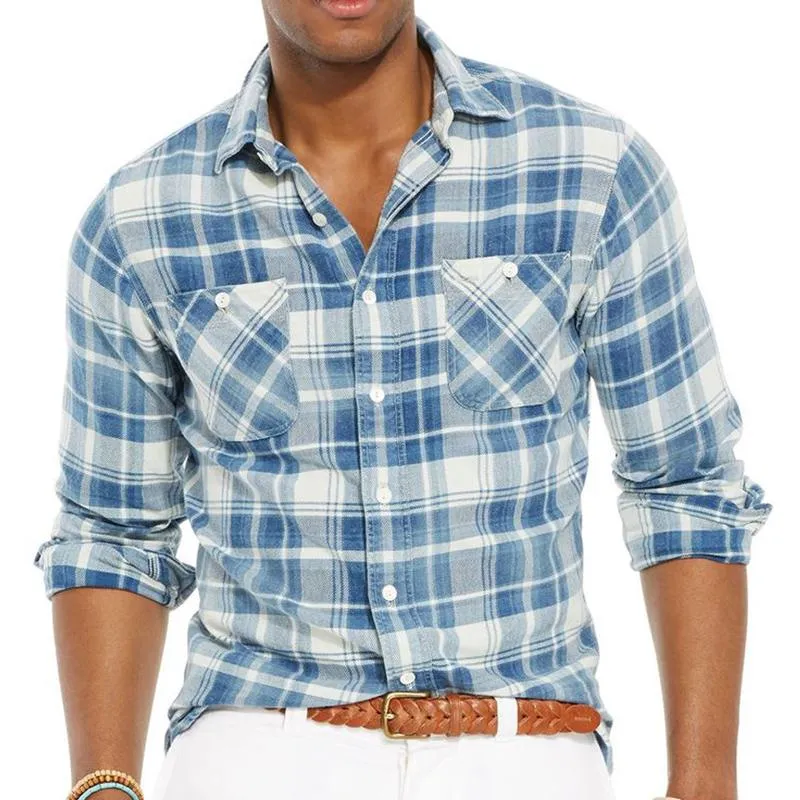 Men's Retro Light Blue Plaid Long Sleeve Shirt 13785620U sold by Manly product image thumbnail 2