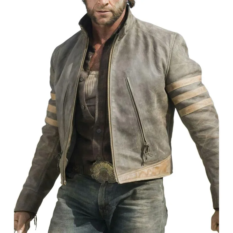 Men's Vintage Distressed Zip-Up Leather Jacket 50091270U sold by Manly