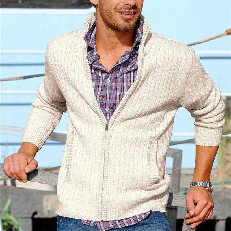 Men's Stand Collar Zipper Striped Knit Cardigan 01910471U sold by Manly product image thumbnail 2