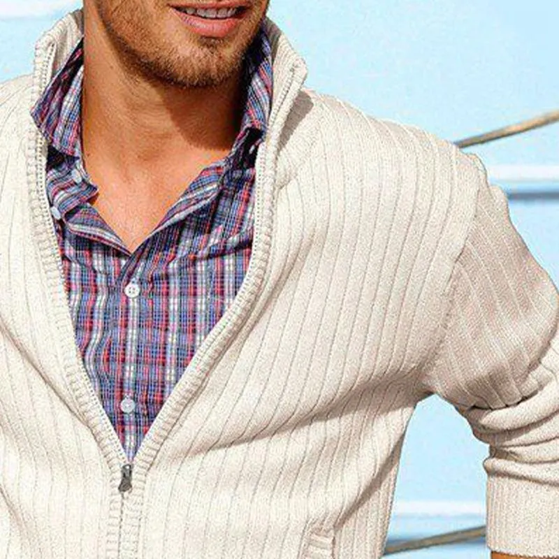 Men's Stand Collar Zipper Striped Knit Cardigan 01910471U sold by Manly product image thumbnail 3