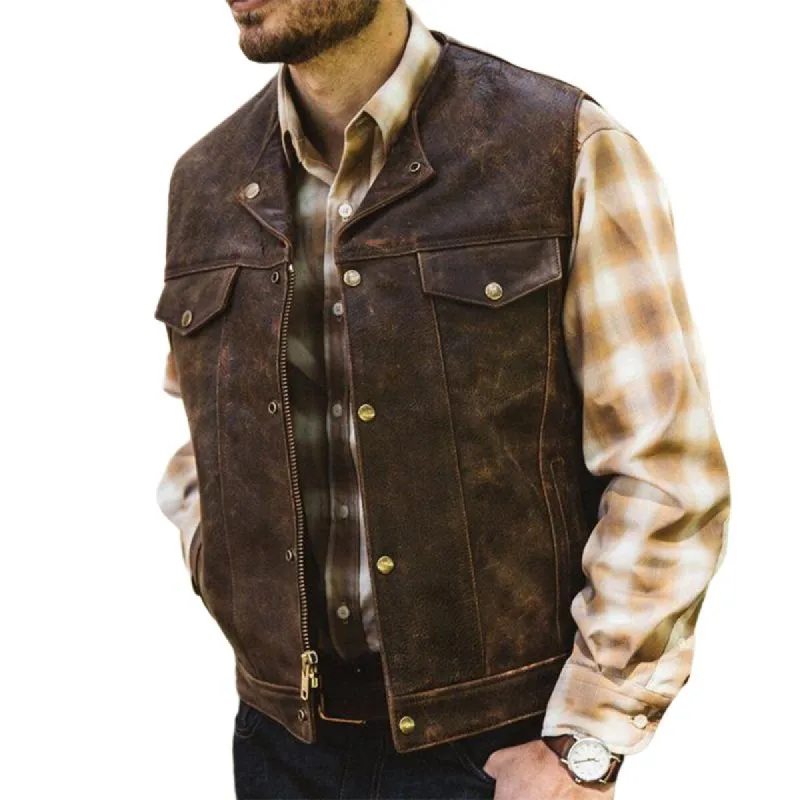 Mens Vintage Brown Leather Vest 87565549U sold by Manly