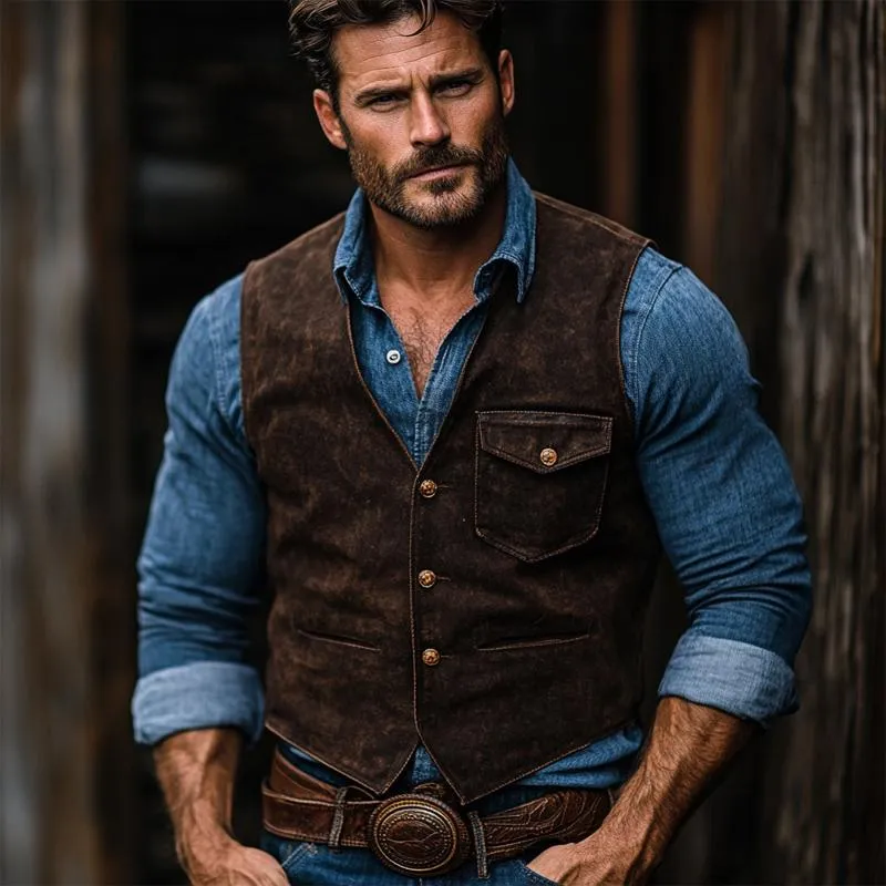 Men's Vintage V-Neck Suede Vest 82992507U sold by Manly product image thumbnail 3