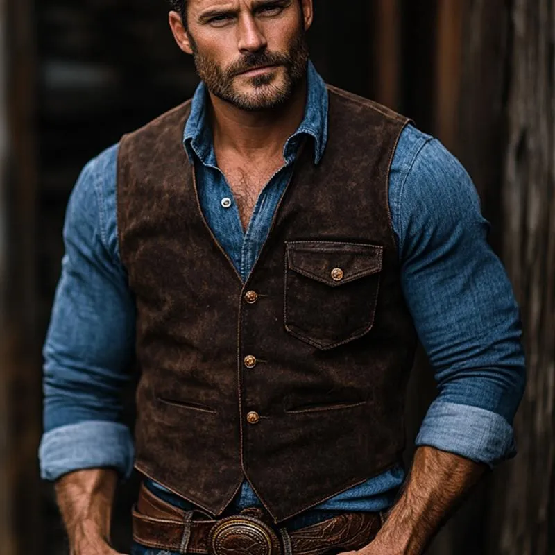 Men's Vintage V-Neck Suede Vest 82992507U sold by Manly product image thumbnail 2