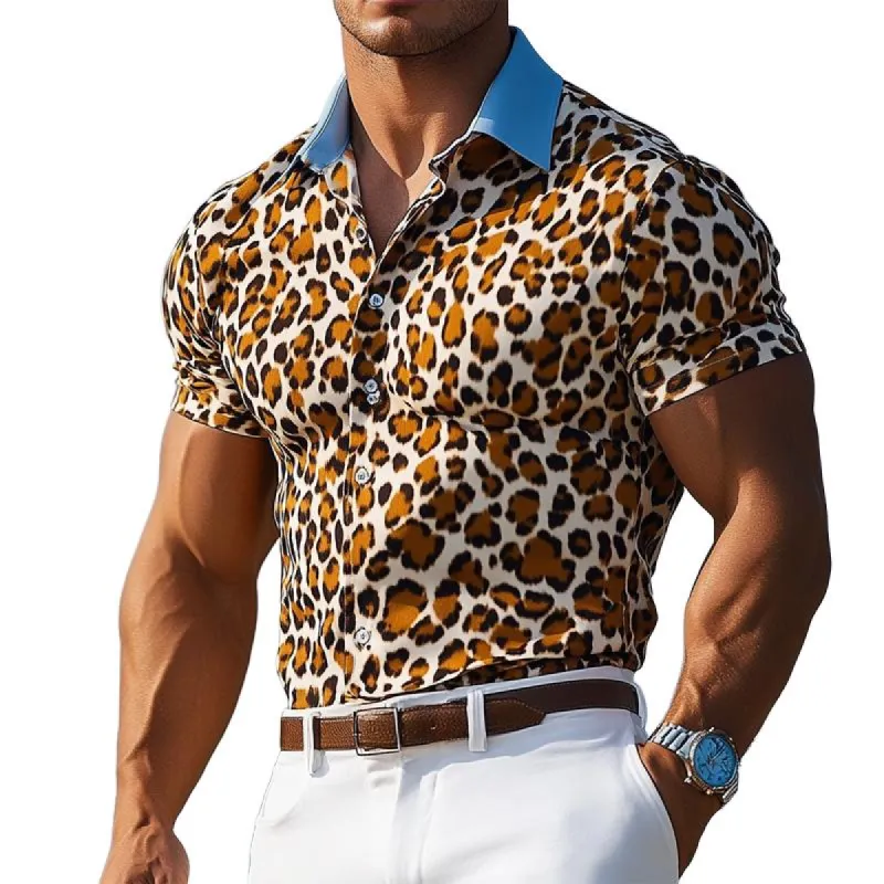 Men's Leopard Print Short Sleeve Shirt 04237052U sold by Manly