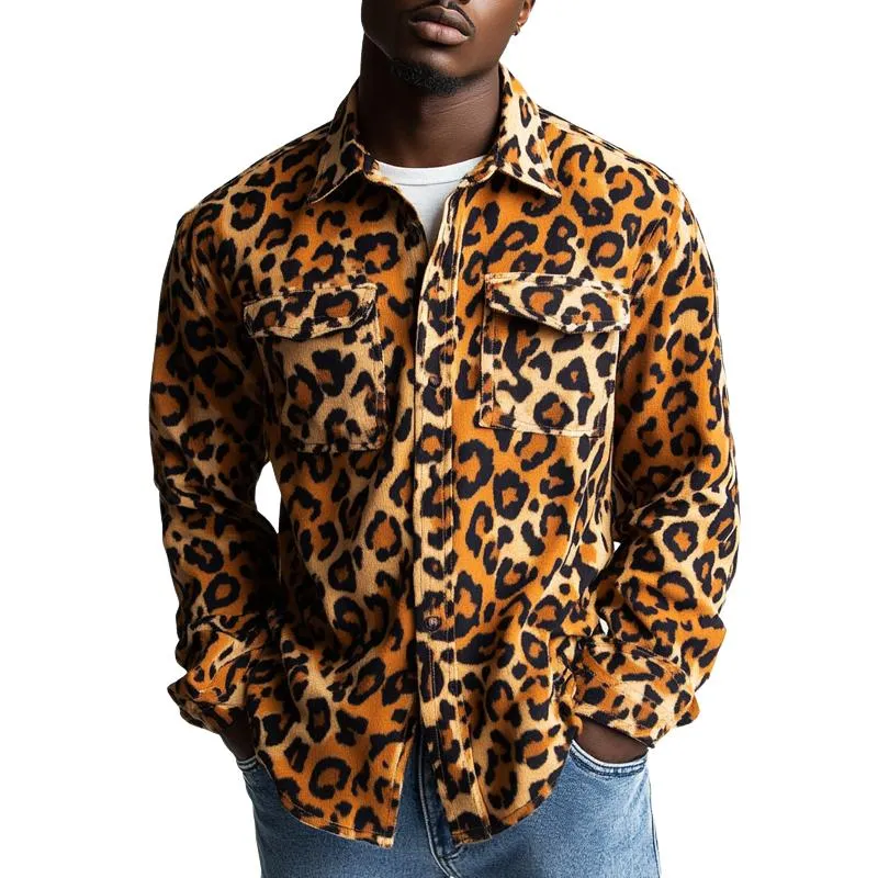 Men's Vintage Leopard Print Long Sleeve Shirt 68413180U sold by Manly