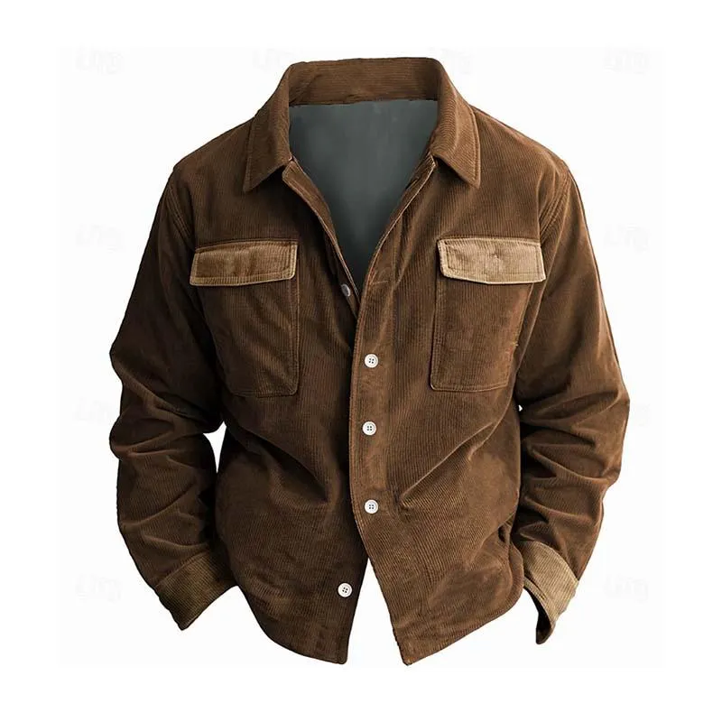 Men's Casual Multi-pocket Colorblock Corduroy Long-sleeved Shirt 29358237K sold by Manly