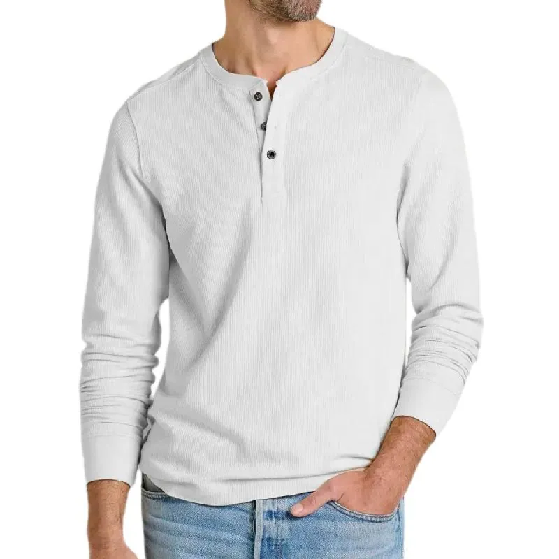 Men's Solid Color Waffle Henley Collar Long Sleeve T-shirt 03502454Z sold by Manly