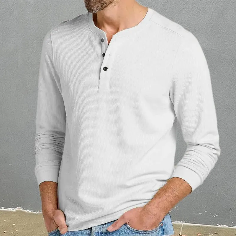 Men's Solid Color Waffle Henley Collar Long Sleeve T-shirt 03502454Z sold by Manly product image thumbnail 2