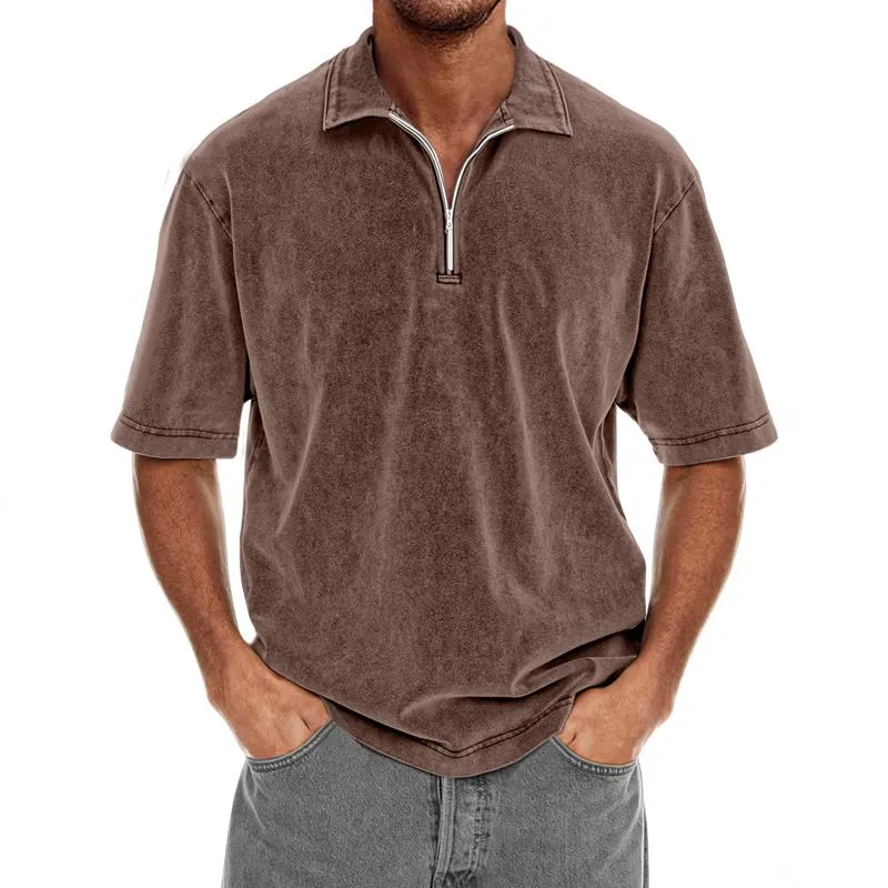 Men's Solid Color Lapel Short Sleeve Loose Polo Shirt 49529922Z sold by Manly