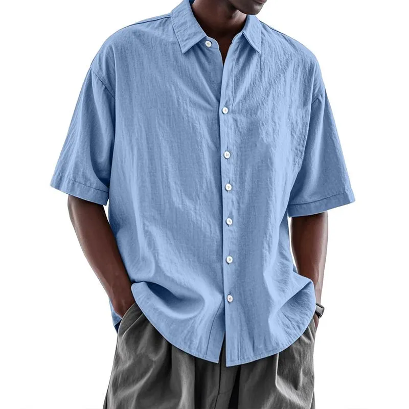 Men's Solid Color Loose Short Sleeve Shirt 45422058Z sold by Manly