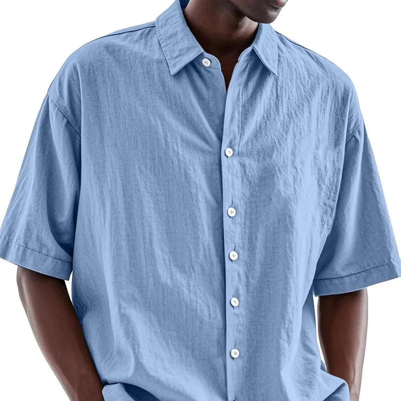 Men's Solid Color Loose Short Sleeve Shirt 45422058Z sold by Manly product image thumbnail 2