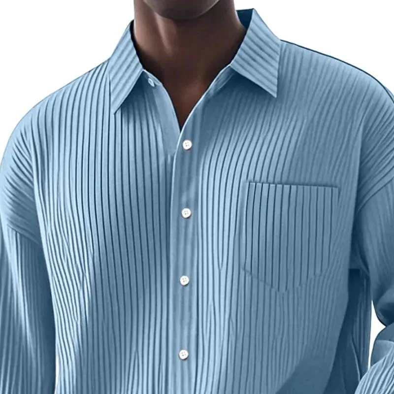 Men's Solid Color Striped Loose Lapel Long Sleeve Shirt 43578668Z sold by Manly product image thumbnail 2