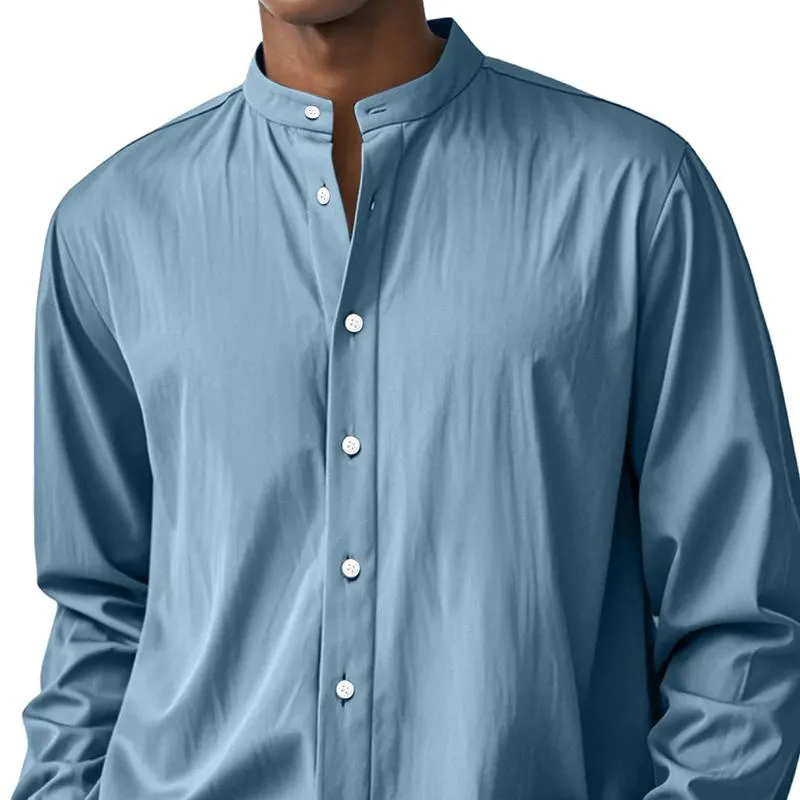 Men's Solid Color Loose Stand Collar Long Sleeve Shirt 04391704Z sold by Manly product image thumbnail 2