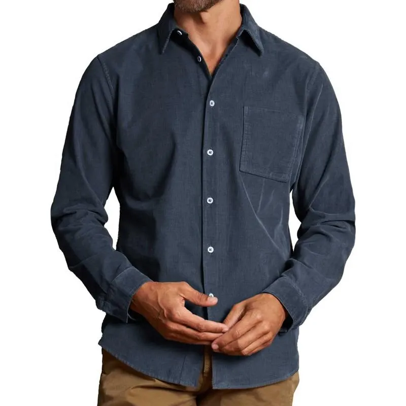 Men's Solid Color Corduroy Lapel Long Sleeve Shirt 34934716Z sold by Manly
