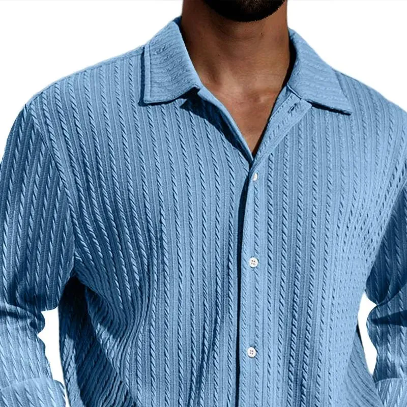 Men's Solid Color Textured Lapel Long Sleeve Shirt 98611529Z sold by Manly product image thumbnail 2