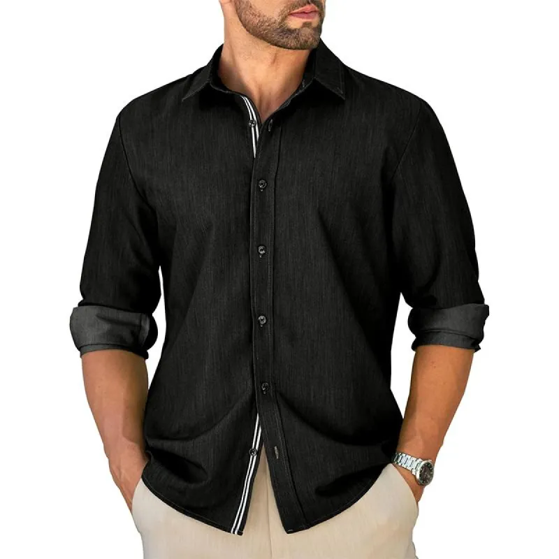 Men's Solid Color Lapel Long Sleeve Casual Shirt 52994842Z sold by Manly