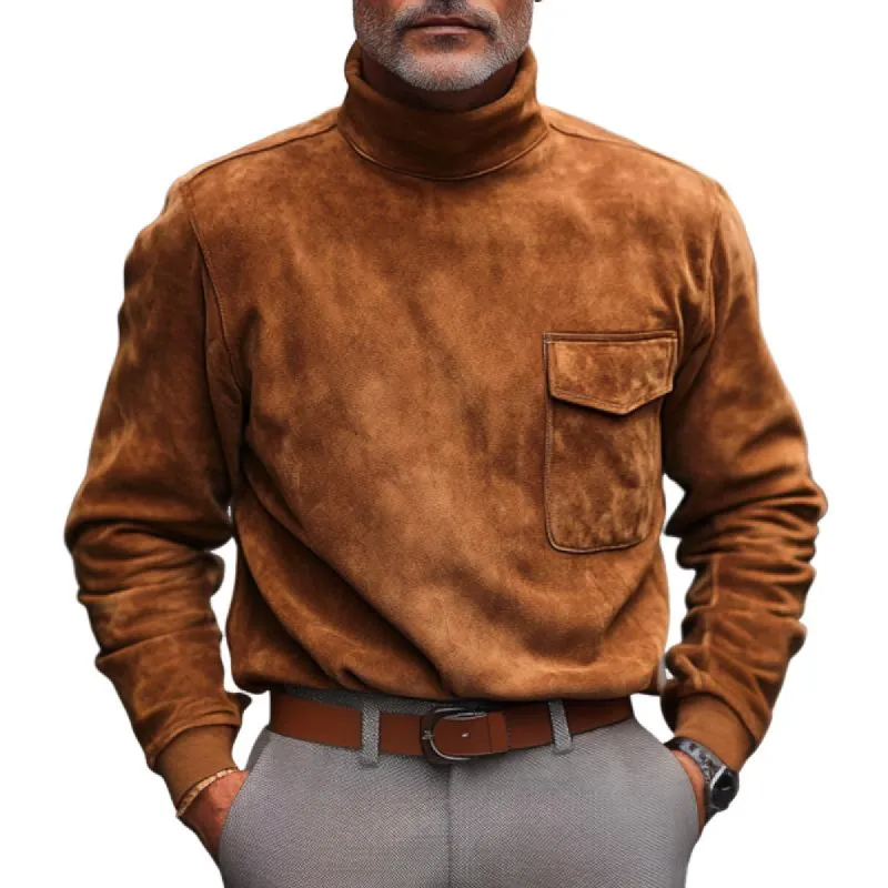 Men's Vintage Suede Turtleneck Long Sleeve T-Shirt 28928626F sold by Manly