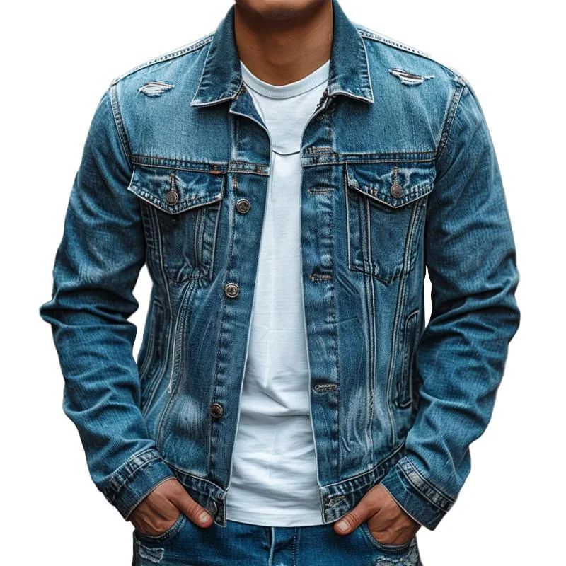 Men's Vintage Washed Denim Jacket 96065247X sold by Manly