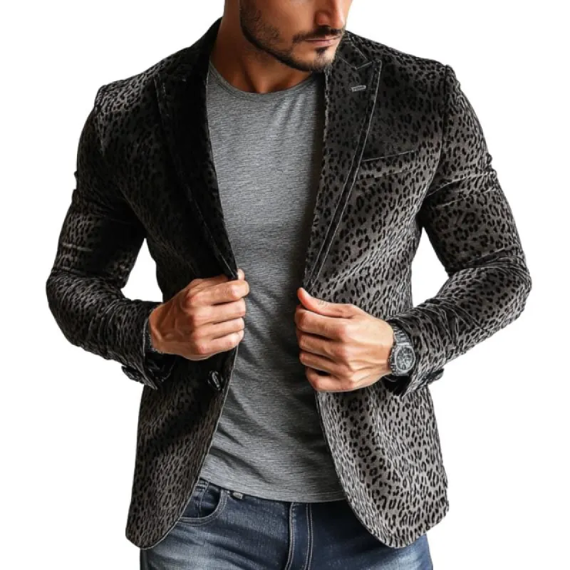 Men's Vintage Velvet Leopard Print Peak Collar Single Breasted Blazer 63409054Y sold by Manly