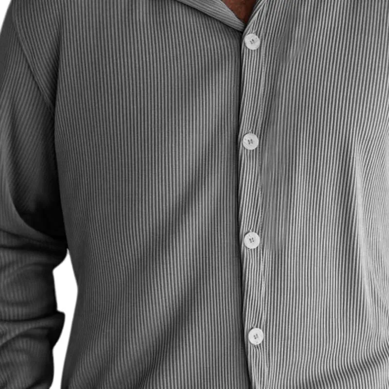 Men's Casual Striped Ribbed Lapel Long Sleeve Shirt 21878202Y sold by Manly product image thumbnail 2