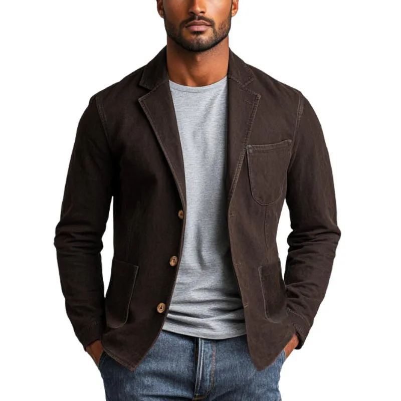 Men's Vintage Washed Distressed Single Breasted Multi-Pocket Blazer 44513044Y sold by Manly