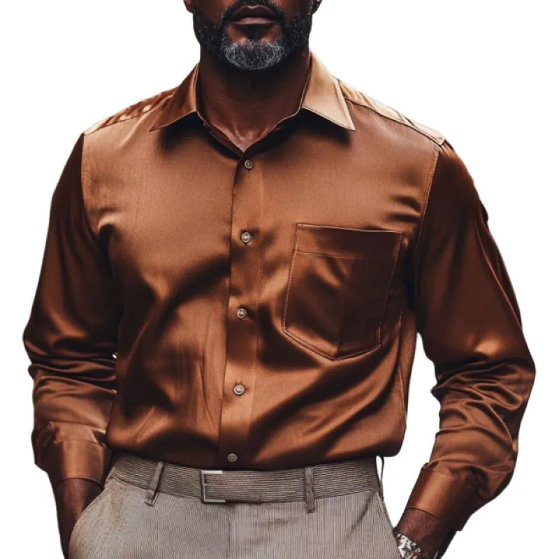 Men's Classic Lapel Satin Long Sleeve Shirt 15102015F sold by Manly