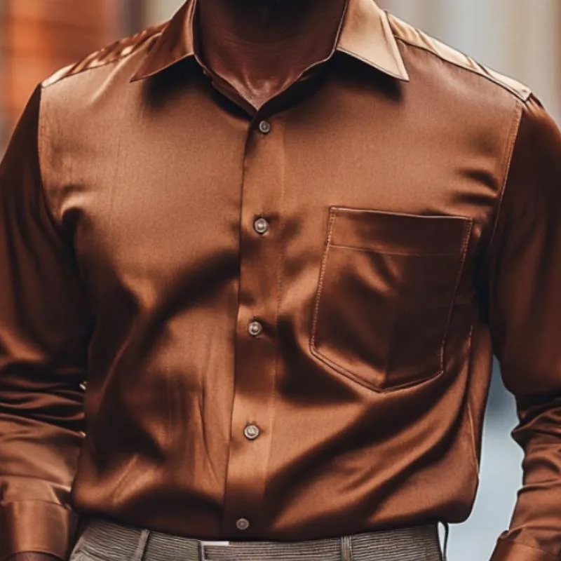 Men's Classic Lapel Satin Long Sleeve Shirt 15102015F sold by Manly product image thumbnail 3